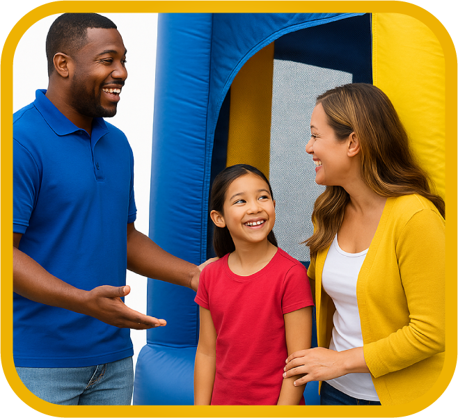 Family with bounce house